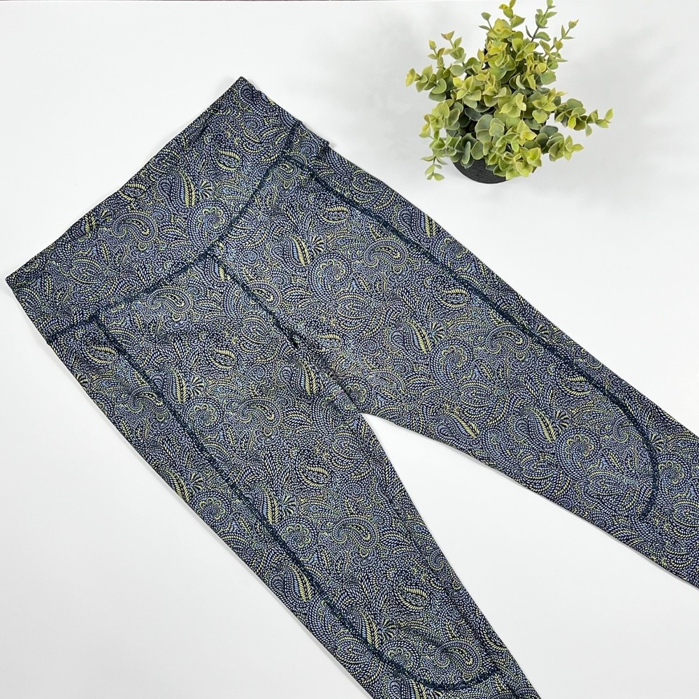 J Jill Fit Paisley Leggings 7/8 Curved-Seam Gym Yoga‎ Workout Women's Small